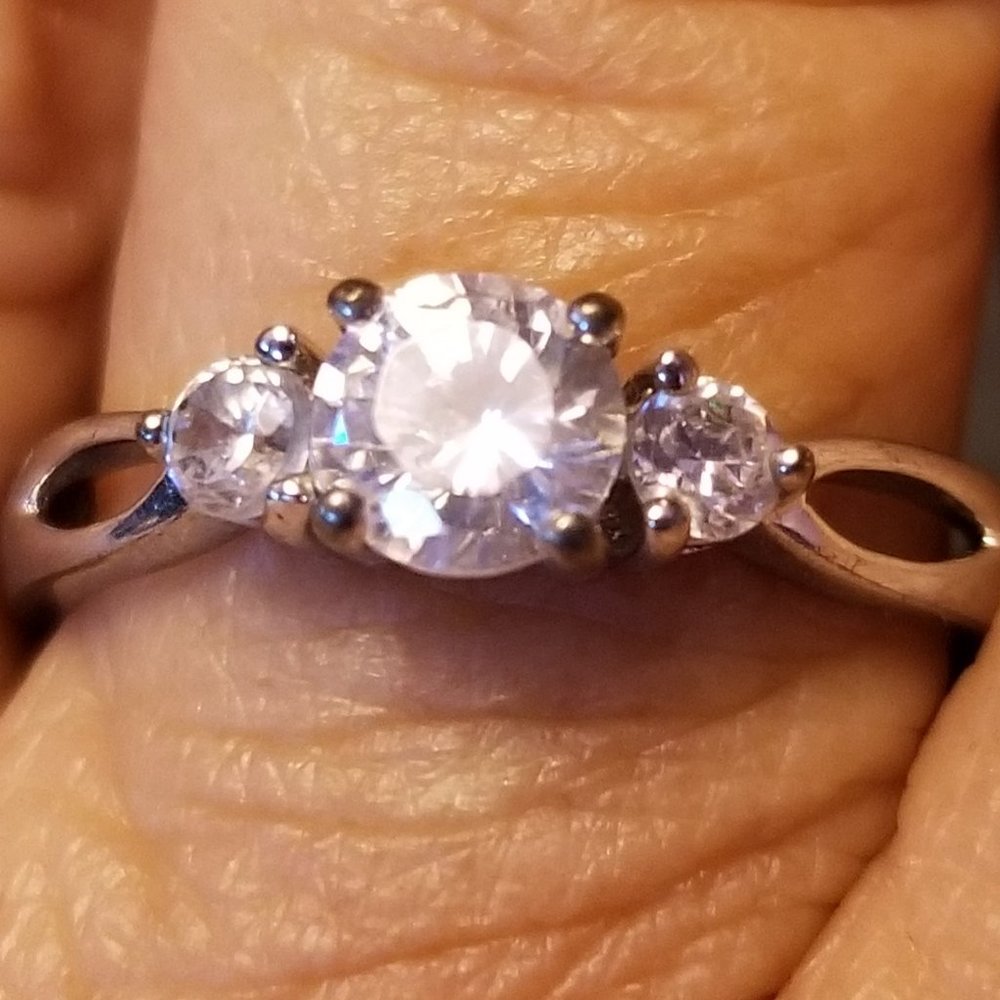 CZ & Sterling Silver Engagement Ring